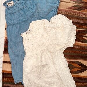 Madewell Daisy Embroidered and Chambray Shirred Puff-Sleeve Top Bundle XL